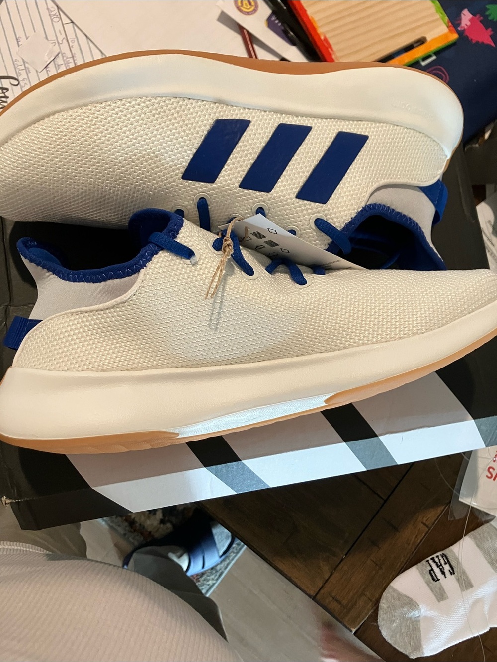 adidas White and Blue Cloudfoam Athletic Sneaker Women’s Sz 9 - Picture 4 of 4